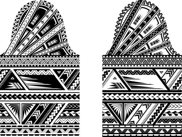 Sleeve size Maori style tattoo Tribal tattoo with ethnic ornaments in Maori style. Good for the sleeve tattoo design polynesian shoulder tattoo designs stock illustrations