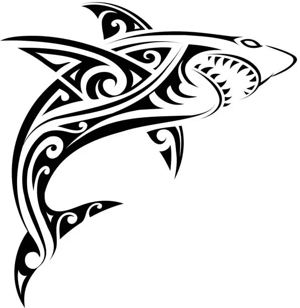 Vector illustration of Shark tattoo shape