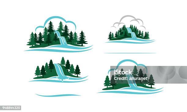 Mountain Waterfall Template Set Stock Illustration - Download Image Now - Icon Symbol, Waterfall, Mountain