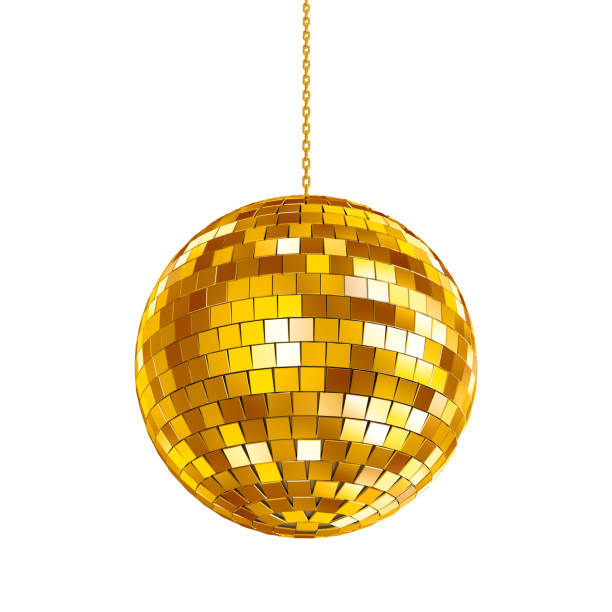 golden bola de discoteca - disco ball 1970s style 1980s style nightclub - fotografias e filmes do acervo