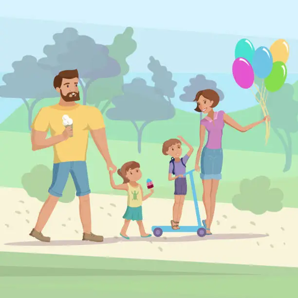 Vector illustration of Family walking at the park vector