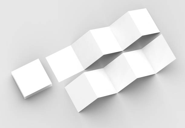istock 10 page leaflet, 5 panel accordion fold square brochure mock up isolated on light gray background. 3D illustrating. 948859914