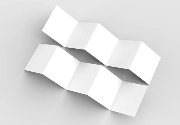 istock 10 page leaflet, 5 panel accordion fold square brochure mock up isolated on light gray background. 3D illustrating. 948864142