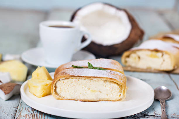 istock Pie, strudel, cake with cheese and exotic fruits 948864190