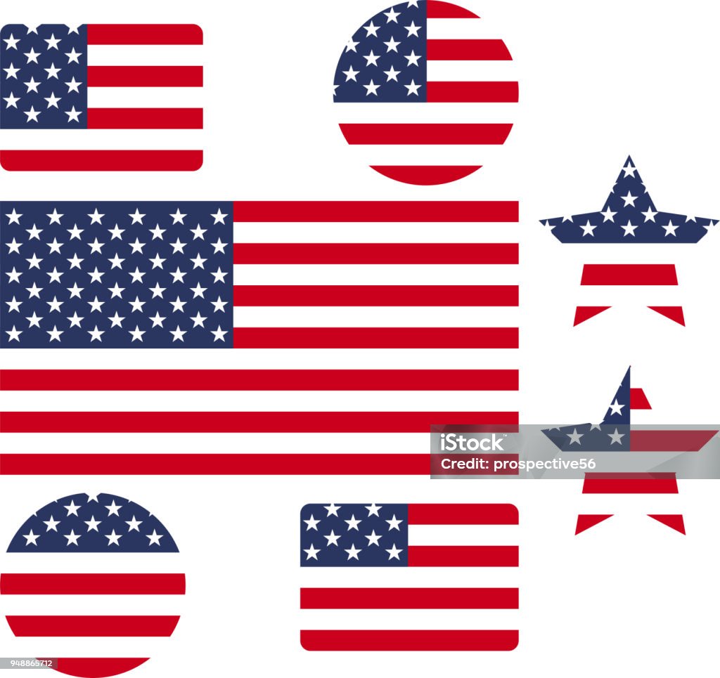 Icône de contour USA drapeau vectoriel défini milieux de l’illustration. Créations graphiques du drapeau des États-Unis d’Amérique - clipart vectoriel de Drapeau américain libre de droits