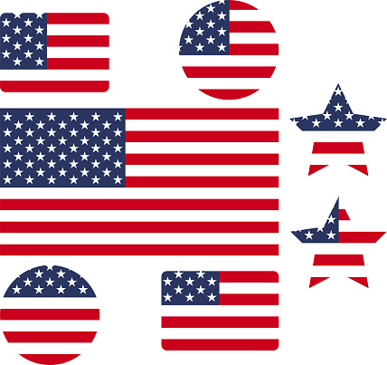 USA flag vector outline icon set illustration backgrounds. Creative graphic designs of flag of United States of America