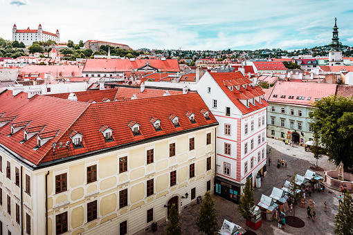 Beautiful panoramic view over historical center of Bratislava in Slovakia