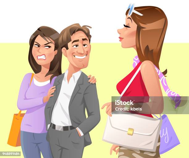 Man Starring At Attractive Woman Stock Illustration - Download Image Now - Envy, Girlfriend, Couple - Relationship