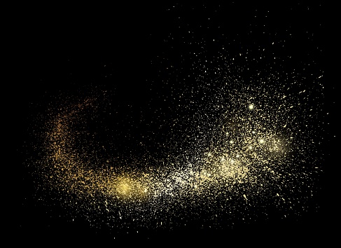 Space comet tail. Gold Sparkling Particles Vector Texture.