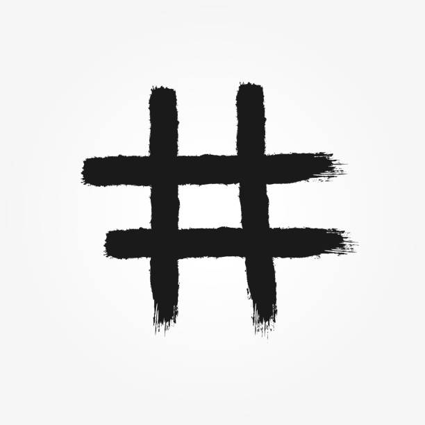 Hashtag symbol drawn by hand with rough brush. Isolated icon, sign, . Grunge, graffiti, sketch, watercolor, paint. Hashtag symbol drawn by hand with rough brush. Isolated icon, sign, . Grunge, graffiti, sketch, watercolor, paint. Vector illustration. octothorp stock illustrations