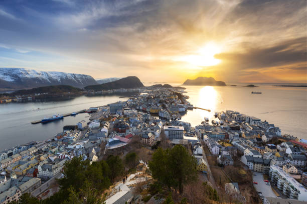 istock Beautiful Alesund town in Norway at sunset 948895520