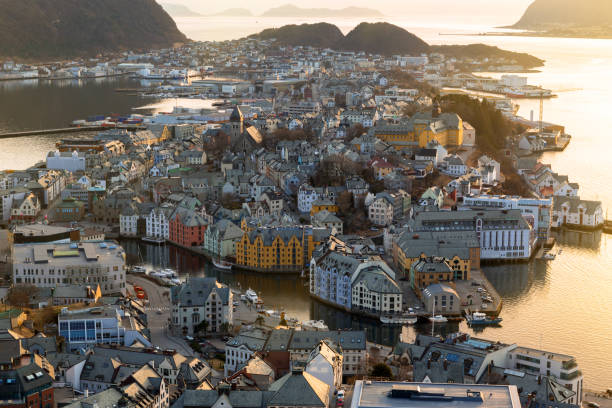 istock Beautiful Alesund town in Norway at sunset 948895660