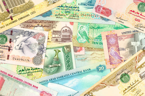 some united arab emirates dirham bank notes stock photo