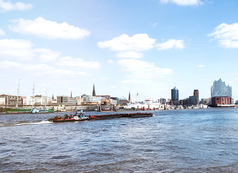 Hamburg harbor waterfront on sunny day