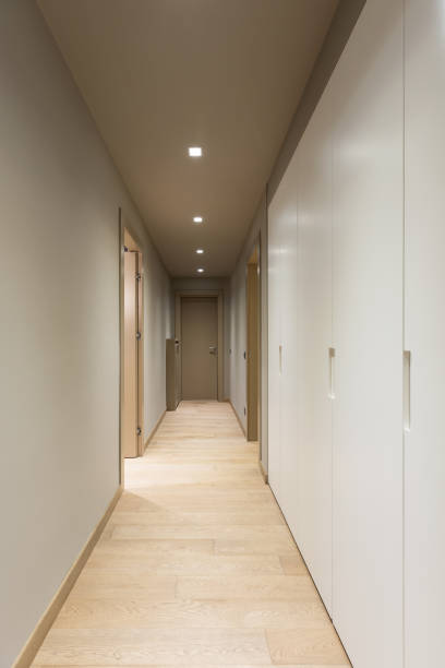 istock Corridor with white wardrobe. Interior of modern apartment 948911466