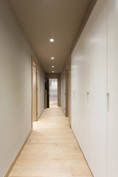 istock Corridor with white wardrobe. Interior of modern apartment 948911598