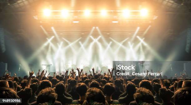 Concert Arena With Fans Clapping Stock Photo - Download Image Now - Performance, Stage - Performance Space, Crowd of People