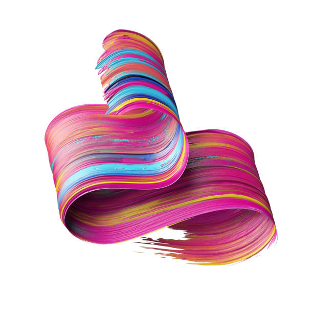 istock 3d render, abstract artistic brush stroke, artistic element isolated on white, paint splash, colorful splatter, pink wave, loops, spectrum palette, vivid folded ribbon 948954646