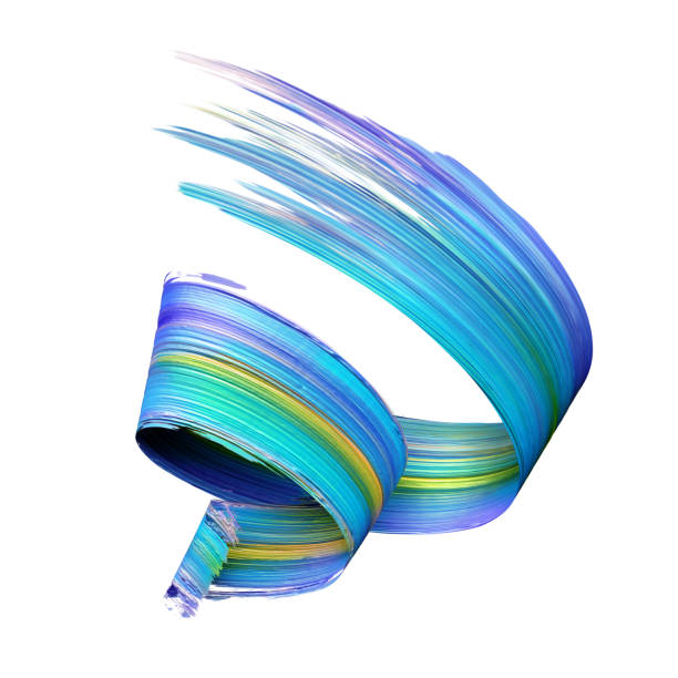 istock 3d render, abstract spiral brush stroke, artistic design element isolated on white background, paint splash, colorful splatter, blue wave, loops, spectrum palette, vivid folded ribbon 948954704