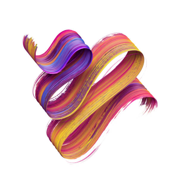istock 3d render, abstract spiral brush stroke, artistic design element isolated on white background, paint splash, colorful splatter, red purple orange wave, loops, spectrum palette, vivid folded ribbon 948954766