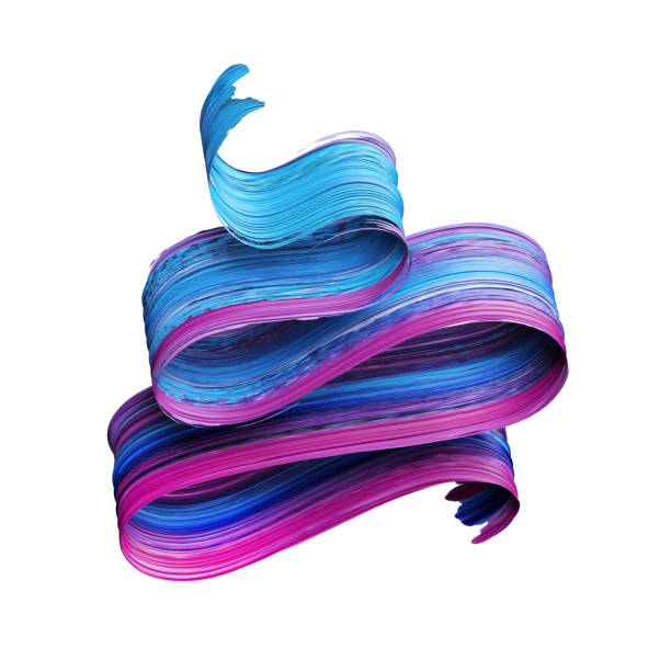 istock 3d render, abstract artistic brush stroke, artistic element isolated on white, paint splash, blue purple splatter, colorful wave, loops, spectrum palette, vivid ribbon 948954822