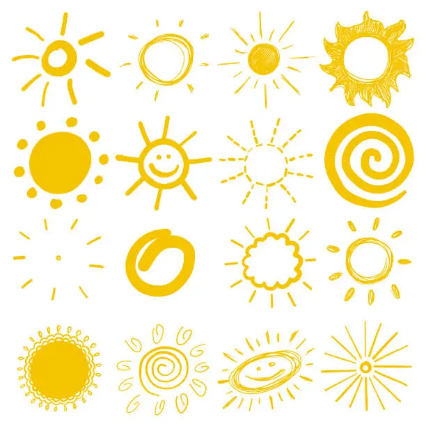Vector illustration of children's drawings of sun
