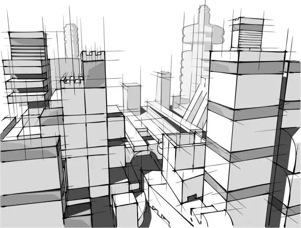 Vector illustration of Architecture from white plastic blocks.