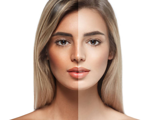 istock woman tan half face beautiful portrait 948994112