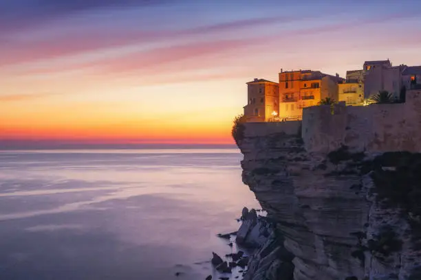 Sunset over the Town of Bonifacio, Corsica Island, France