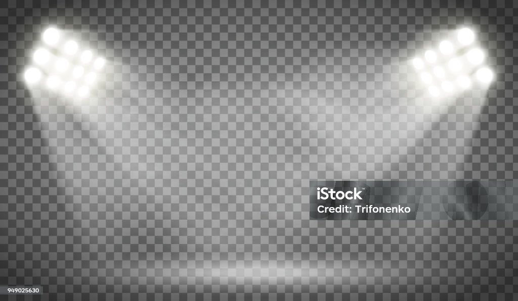 Searchlight illuminates the blank backdrop Searchlight illuminates the blank backdrop. Template with floodlight for presentation on a transparent background. Stock vector illustration. Floodlight stock vector