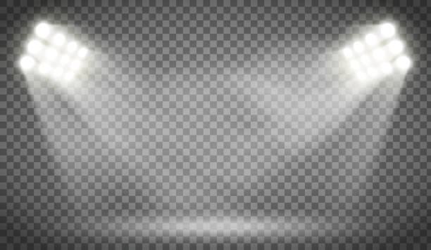 Searchlight illuminates the blank backdrop Searchlight illuminates the blank backdrop. Template with floodlight for presentation on a transparent background. Stock vector illustration. floodlight stock illustrations