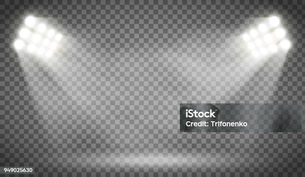 Searchlight Illuminates The Blank Backdrop Stock Illustration - Download Image Now - Floodlight, Searchlight, Lighting Equipment
