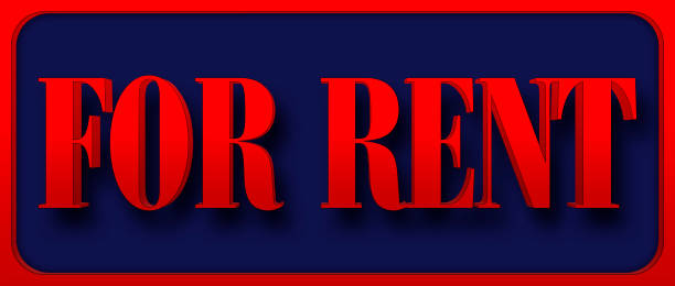 istock Stock Illustration - Large Red Text: FOR RENT, 3D Illustration, Dark Blue Background. 949029234