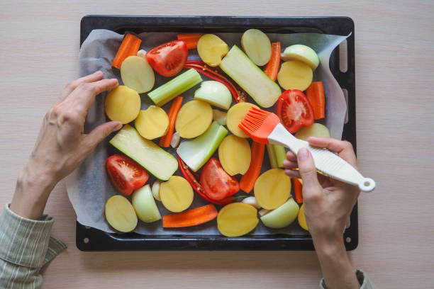 istock Delicious baked vegetables on parchment. 949031586