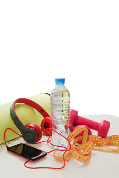 istock dumbbells, Mat, smartphone and earphones 949033602