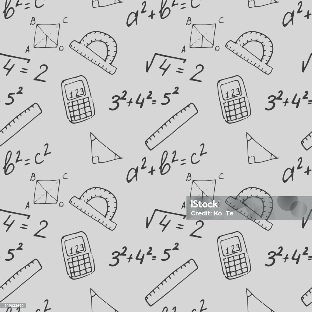 Funny Seamless Pattern In Hand Drawn Style With Cartoon School Supplies ...