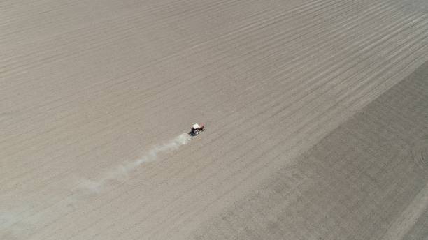 istock Tractor work in field aerial view 949037360