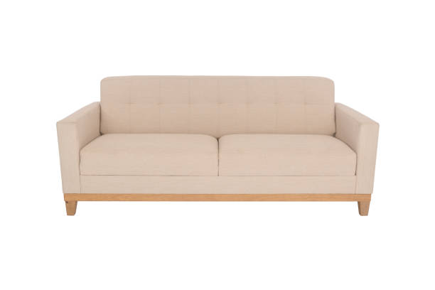 modern beige suede couch sofa isolated on white background stock photo