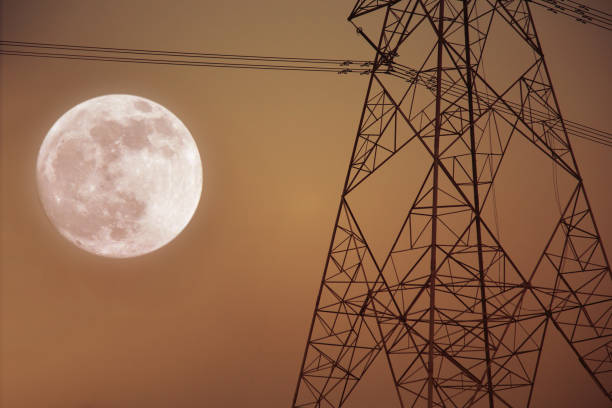 Electricity pylons in a sunset sky
