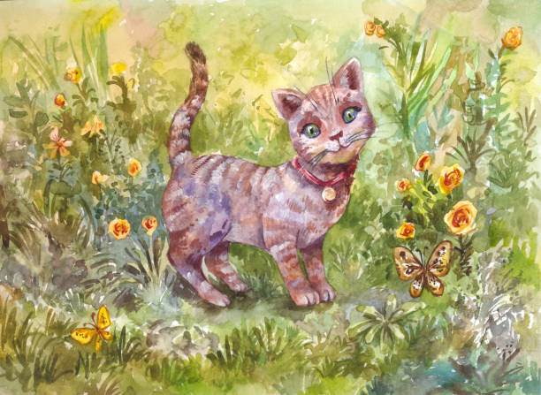 istock Watercolor illustration of gray little cat 949050016
