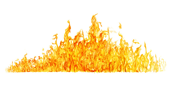 high yellow flame isolated on white background
