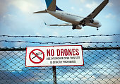 No drones warning sign at the airport
