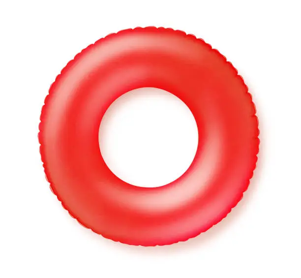 Top view of red inflatable swimming ring isolated on white