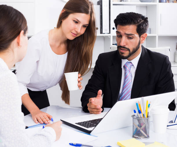istock Business partners discussing in office 949071280