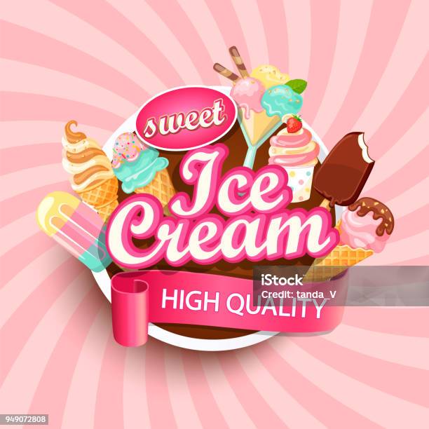 Ice Cream Shop Label Or Emblem Stock Illustration - Download Image Now - Ice Cream, Backgrounds, Ice Cream Sundae