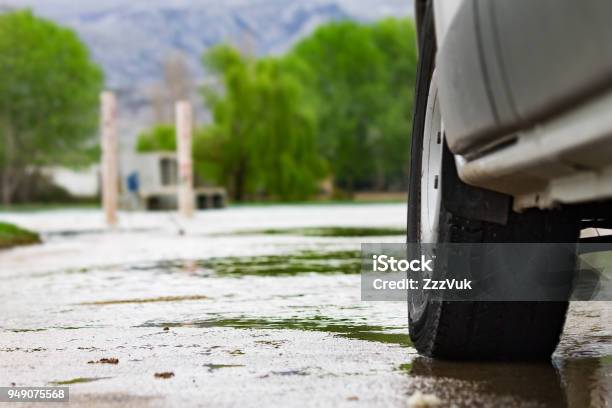 View On Flood From Low Angle Stock Photo - Download Image Now - Rain, Driving, Wet