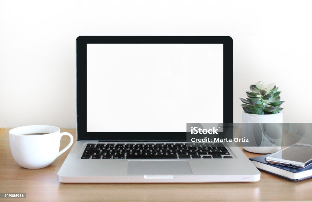 Blank laptop screen closeup Laptop Stock Photo