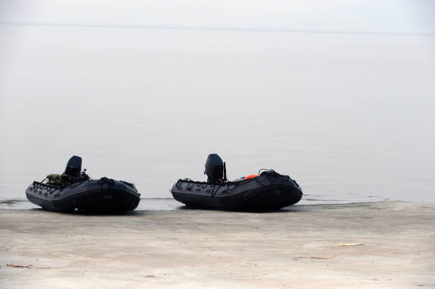 A military rubber boat on the beach