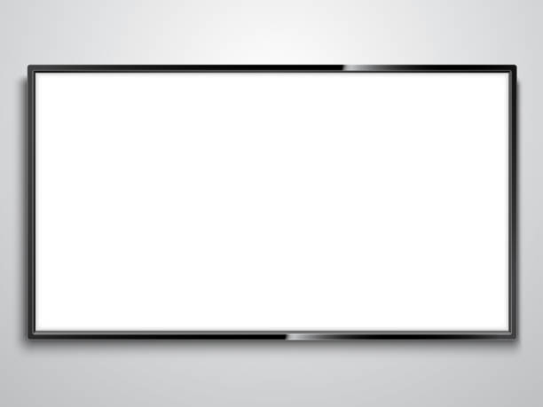White Screen TV Realistic TV model with empty white screen on wall tv screen stock illustrations