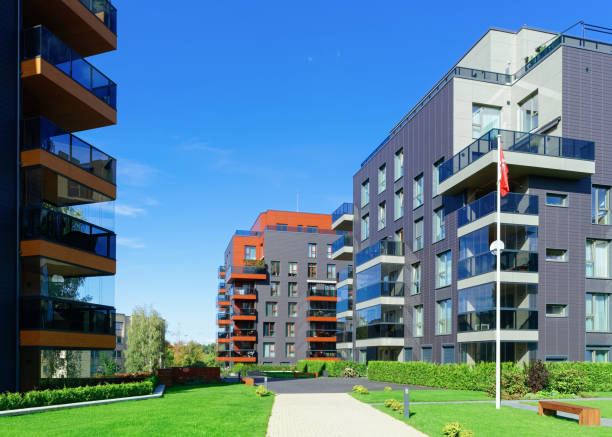 istock Modern architectural residential buildings quarter and flag 949087746